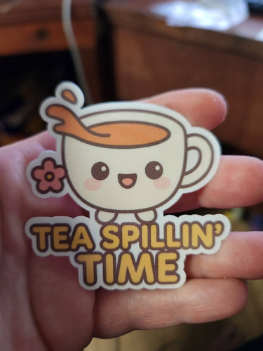 Tea Spillin’ Time Kawaii Sticker - Sticker - Charm and Char